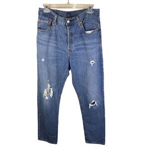 Levis 501 Jeans Mens 29x30 Blue Regular Fit Straight Leg Button Fly Distressed